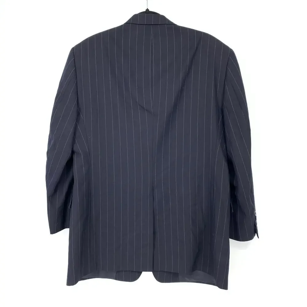 VTG Burberrys Wool Suit Set Pants + Blazer Mens Sz 41R 36 X 28 Blue Pinstripe
